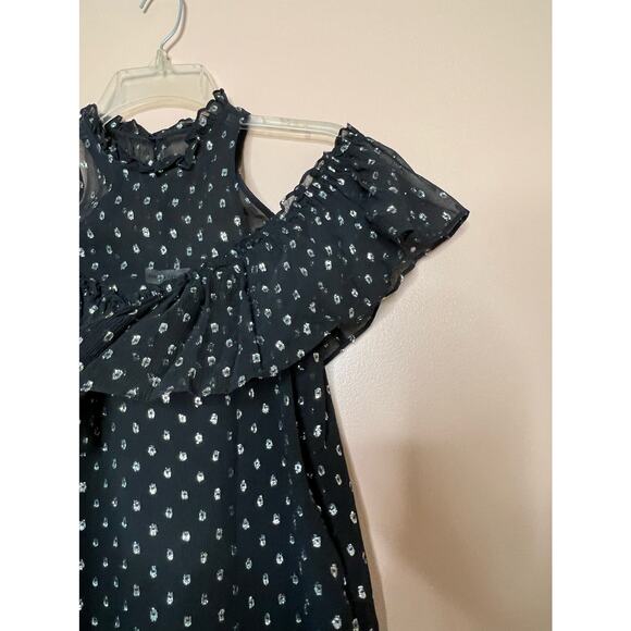 Rebecca Taylor Cold Shoulder Print silver Clipped Jacquard Top Black Sz 0 - Picture 8 of 11